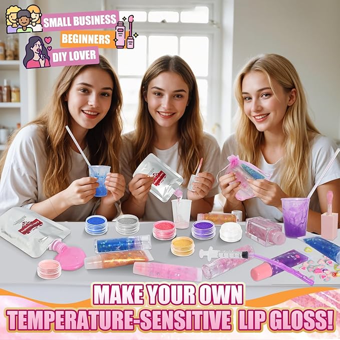 Jcoos Lip Gloss Making Kit, DIY Lip Glosses Kit to Make Your Own Lip Stick, Color Changing Lip Gloss, Temperature Change Lipgloss Long Lasting Nutritious Lipgloss Set for Beginner Women Girls