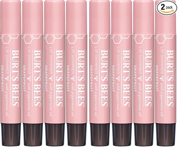 Burt's Bees Shimmer Lip Tint Set, Tinted Lip Balm Stick, Moisturizing for All Day Hydration with Natural Glowy Pigmented Finish & Buildable Color, Grapefruit (8-Pack)