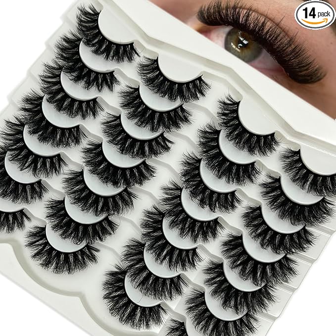 D Curl Strip Lashes Faux Mink Lashes Pack, Volume Fluffy False Eyelashes Bulk, 18mm Long Dramatic, 3D Big Fake Eyelashes Strips