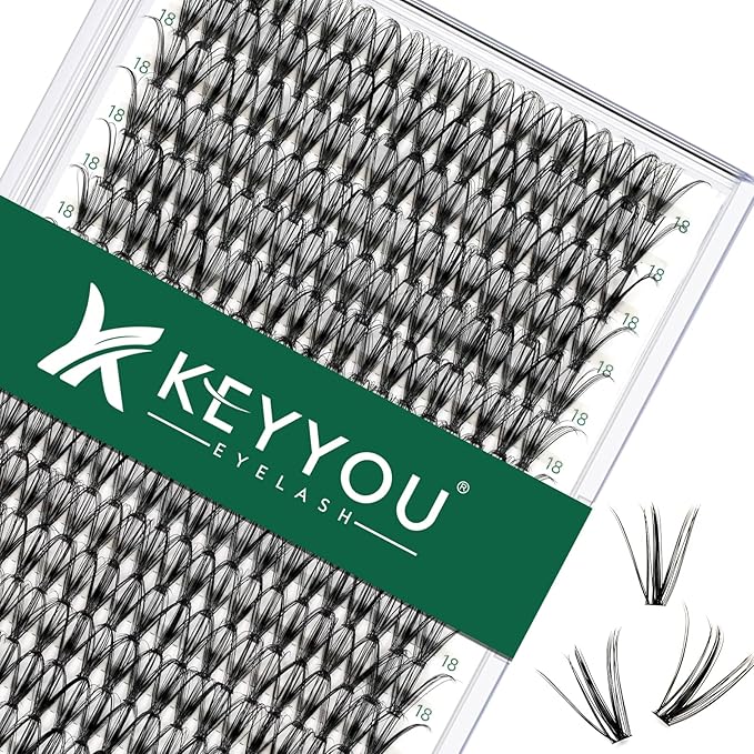 KEYYOU Lash Clusters 300pcs Individual Lashes, 30D 0.07D Curl 18mm DIY Eyelash Extension, Soft & Natural Volume Cluster Lashes with Large Tray