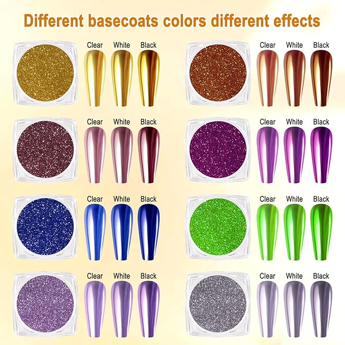 16 Jars Chrome Nail Powder Nail Art Glitter Decoration Metallic Mirror Effect Holographic Aurora Chameleon Pigment Powder Kit 0.35g/Jar Pearl for Resin Craft & Nail Art
