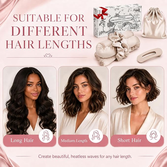 EnteromMuse Jumbo Heatless Curls Overnight Heatless Hair Curler – Oversized Heatless Curling Rod, No Heat Damage Hair Curler for Voluminous Curls, Rollers & Curls Set with Satin Fabric(Beige, Jumbo)