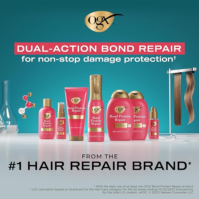 OGX Bond Protein Repair Shampoo & Conditioner Bundle: Sulfate-free Targeted Damage Repair, 2 Pieces (13 fl oz each)