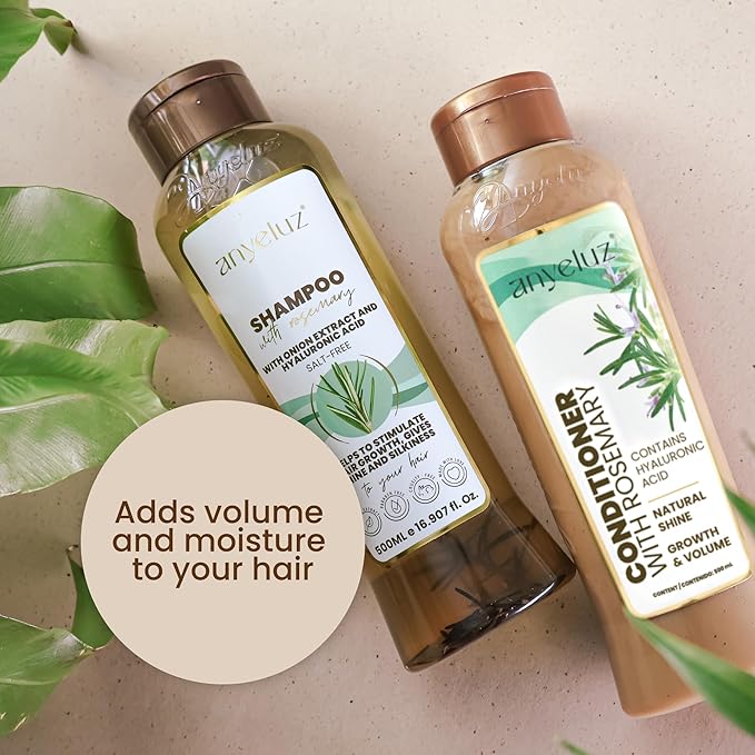 ANYELUZ Rosemary Shampoo and Conditioner Set - With Hyaluronic Acid and Natural Extracts, Strengthens and Hydrates Hair for Shine and Vitality - ¡Tu Cabello Fuerte!