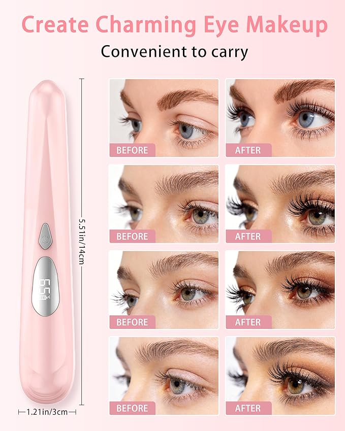 Heated Eyelash Curler for Women - 10s Fast Heating, 4 Adjustable Temp (131℉ - 185℉), LED Display, 24H Long-Lasting Curling Eye Lash Curler, Ergonomic Design, Travel-Friendly Makeup Tool Gift, Pink