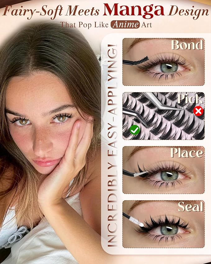 Manga Lash Clusters Natural Anime Lash Clusters with Spikes Fairy Cluster Eyelash Extensions Wispy Spiky Cosplay Individual Lashes with Invisible Band C Curly Doll Lash Extension 8-16MM by zenotti