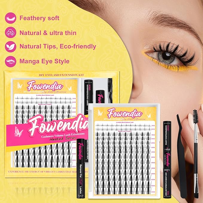 Fowendia Lash Clusters Kit Wanna Be 8-18mm Fairy Manga Eyelash Clusters DIY Lash Extension Kit Waterproof Wispy Anime Lashes Clusters Invisible Band 0.3mm Individual Cluster Eyelash Extensions Kit