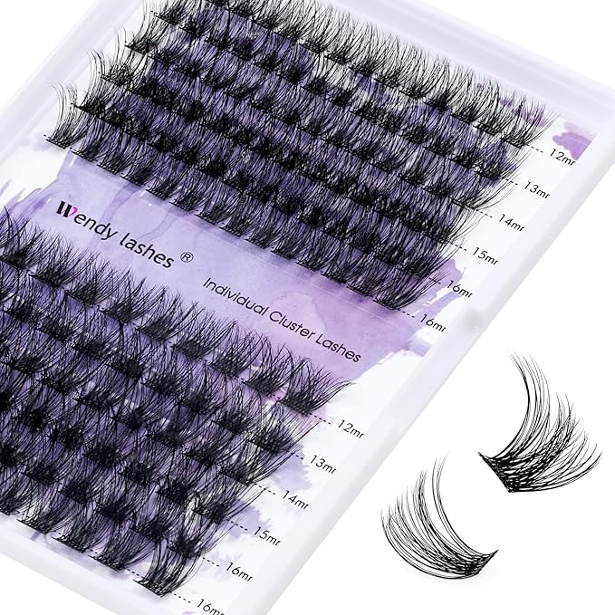 WENDY LASHES Clusters for Eyelash Extensions: 12-16mm Mixed, Lightweight, Natural, Wispy, Waterproof, Cat Eye, DIY at Home, D Curl, Wendy, C3+C9, FD318