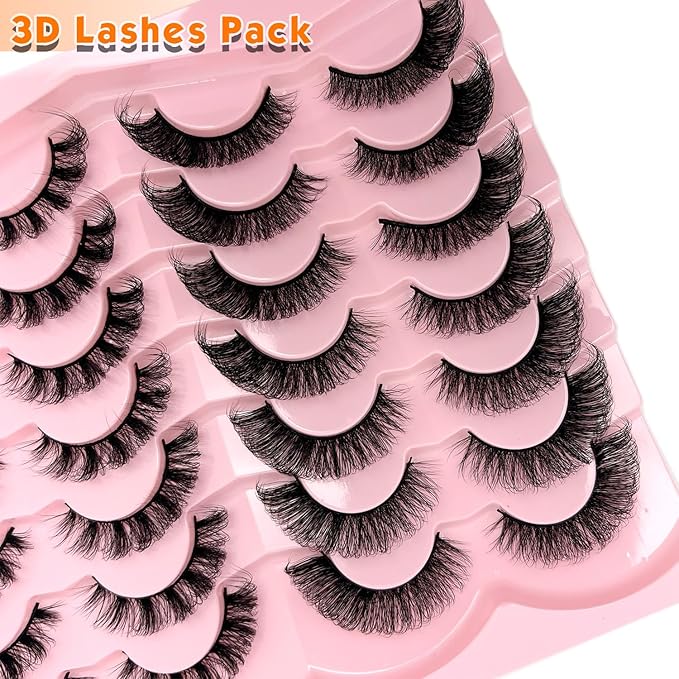 loladook D Curl Lashes Strips Natural False Eyelashes Mink Wispy Cat Eye 16mm Wispies 3D Volume Eyelashes Pack Faux Mink Lashes that Look Like Extensions