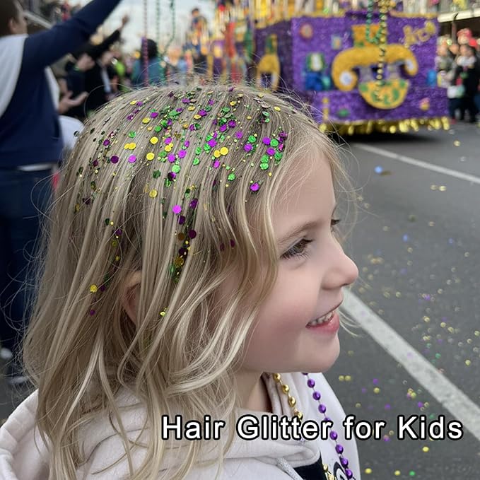 MEICOLY Mardi Gras Face Glitter Gel, Holographic Face Glitter, Skin-Friendly Hair Accessories for Kids & Adults, Gold Green Purple Mixed Chunky Glitter for Mardi Gras Carnival,Festival Party