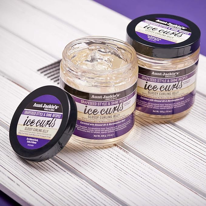 Aunt Jackie's Grapeseed Style and Shine Recipes Ice Curls Glossy Curling Jelly, Hydrates, Softens, Makes Waves, Curls and Coils Easier to Style, 18 oz
