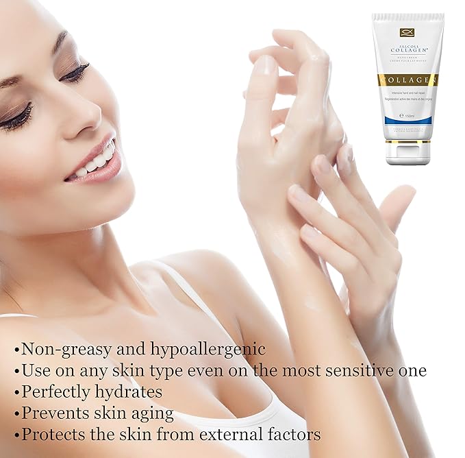 Salcoll Pure Bioactive Anti-Aging Collagen Repair Hand Cream - Hypoallergenic Moisturizing Lotion, Dry Skin Relief, All Skin Types, 150 ml