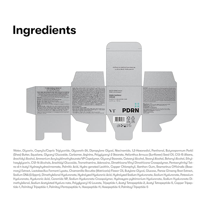 VT COSMETICS PDRN Capsule Cream 100, Hydrating Face Moisturizer with 100,000ppm PDRN, Hyaluronic Acid, 9 Peptides, Firming & Plumping Nourishing Cream, Korean Skin Care (1.69 fl. oz.)