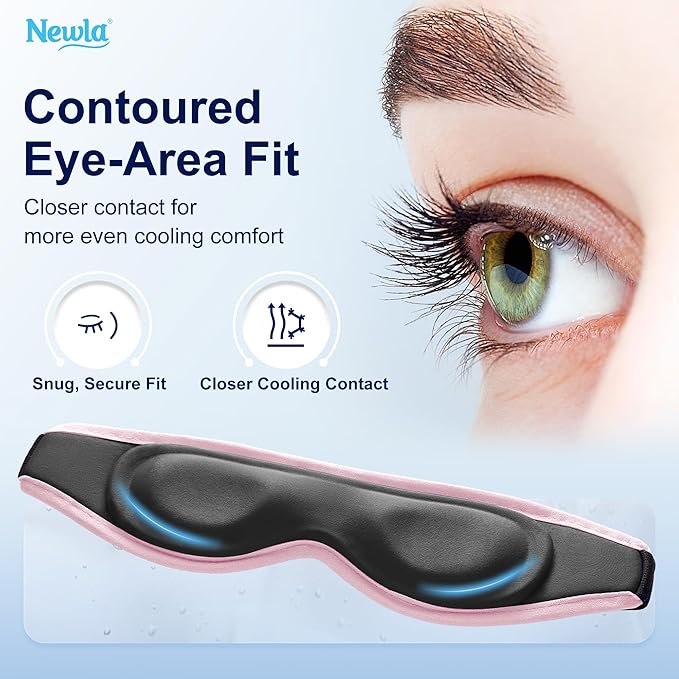 Contoured Cooling Gel Eye Mask: Snug Fit Cold Compress for Puffiness Migraines Dark Circles Sinus Eye Strain - Fits All Head Sizes - Daily Relaxation Beauty Care Travel (Pink)