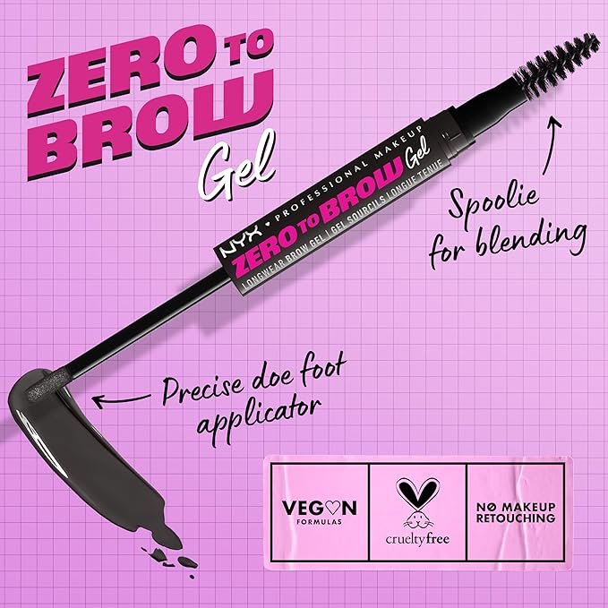 NYX PROFESSIONAL MAKEUP Zero to Brow, Longwear Eyebrow Gel, Black (Pack of 2)