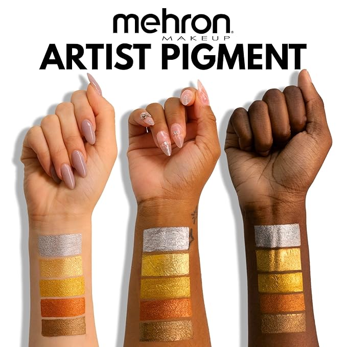 Mehron Makeup Artist Pigment – Metallic FX Powder | Metallic Powder Pigment for Face & Body Paint, Eyeshadow & Eyeliner, Cosplay .15 oz (4.1 g) (Yellow Gold) | Made in the USA
