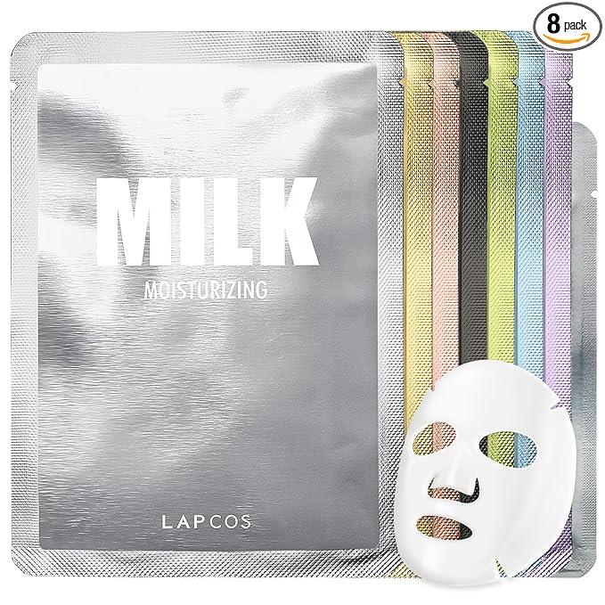 LAPCOS Daily Sheet Mask Variety Pack 7+1 (Version 1) - K Beauty Face Masks to Hydrate, Clarify, Nourish, Gently Exfoliate & Renew Skin - Highly Breathable Sheet & Pads - Korean Skin Care (Pack of 8)