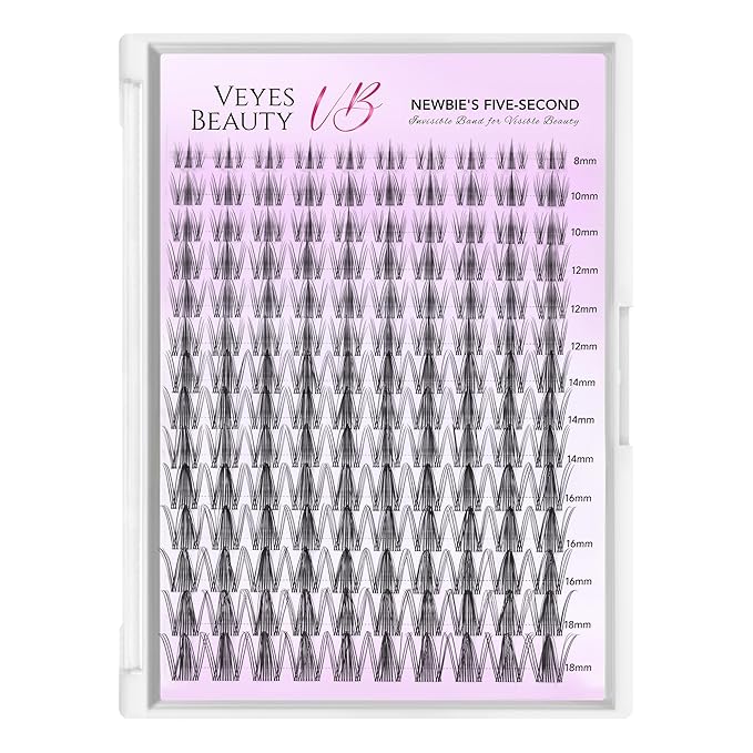 VEYESBEAUTY Manga Lash Clusters Eyelash Extensions Thin & Invisible Band DIY Individual False Eyelashes Newbie's Five-Second Series Wispy Lash Tray for Self-application, Lashes 8-18mm Mixed Length