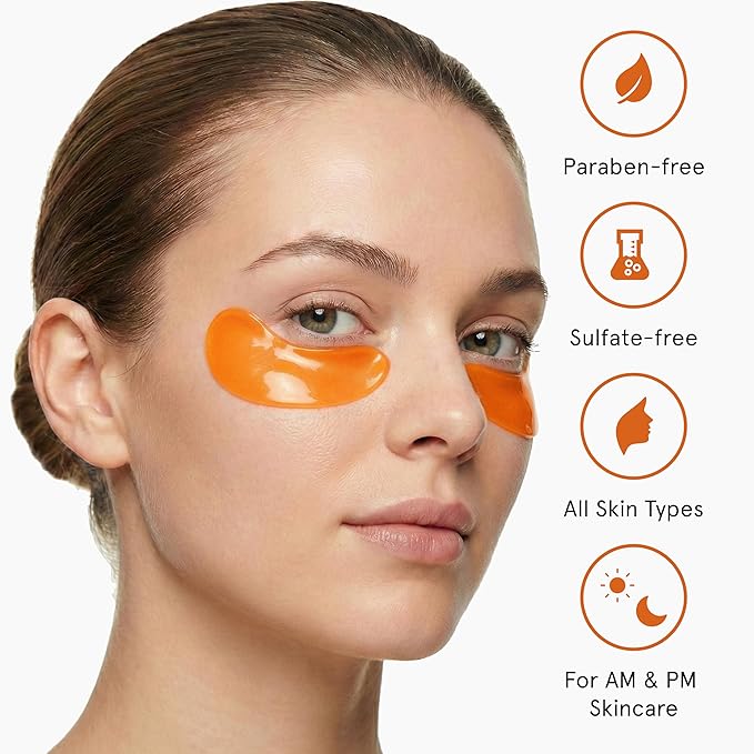 LE GUSHE Vitamin C Eye Patches with Collagen and Snail Mucin, Aloe Vera Eye Patches for Puffy and Dark Undereyes, Korean Skincare for All Skin Types, 30 Pairs