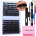 Geeneiya Full Lash Extension Kit Cluster Eyelash Extension Kit Clusters Individual Lashes Kit with Lash Bond and Seal Glue, Lash Remover, Lash Applicator, User Manual for Beginners(60P+80P, 280Pcs)