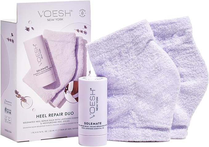 VOESH Heel Repair Duo, Solemate Heel Repair Balm & Moisturizing Heel Socks, Cracked Heel Stick Balm, Foot Care for Men & Women, at-Home Foot Care, K-Beauty Korean Skincare - Lavender