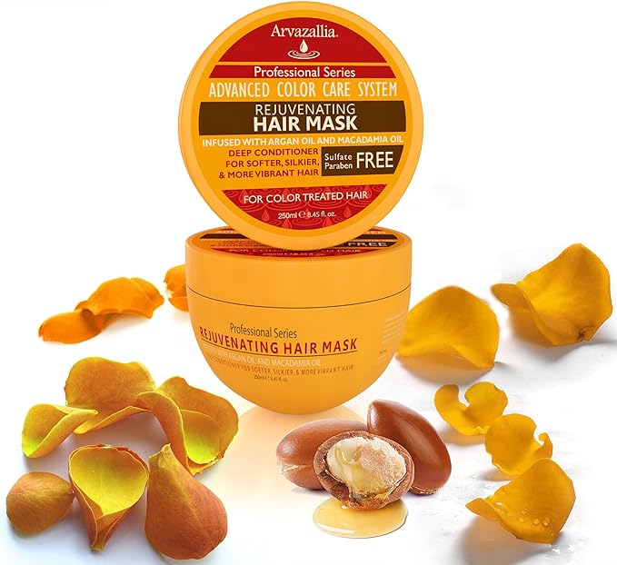 Arvazallia Rejuvenating Hair Mask and Deep Conditioner For Color Treated Hair with Argan Oil and Macadamia Oil Sulfate Free & Paraben Free (Pack of 2)