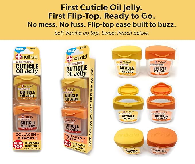 Nail-Aid Cuticle Oil Jelly, Press-On Friendly Non-Drip Cuticle Treatment for Dry Cracked Cuticles and Hangnails, Collagen + Vitamin E, CleanClick™ Secure Flip-Top Cap, Petroleum-Free