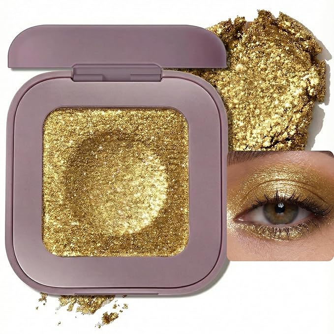 Duochrome Glitter Eyeshadow, Ultra-Fine Color Shifting Metallic Shimmer, High Pigment Holographic Single Eye Makeup, Long Lasting & Buildable Eye Shadow (#9 Tan Gold)