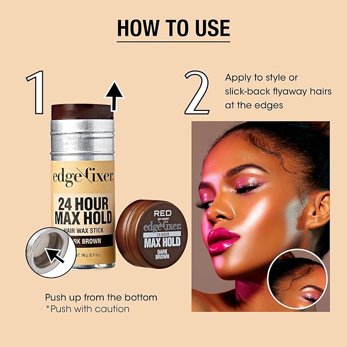 Red by Kiss Hair Wax Stick 24HR Max Hold Edge Fixer Edge Control Pomade Non-Sticky, Non-Oily Flake Free Hair Styling Wax 2.7 oz. (Dark Brown)