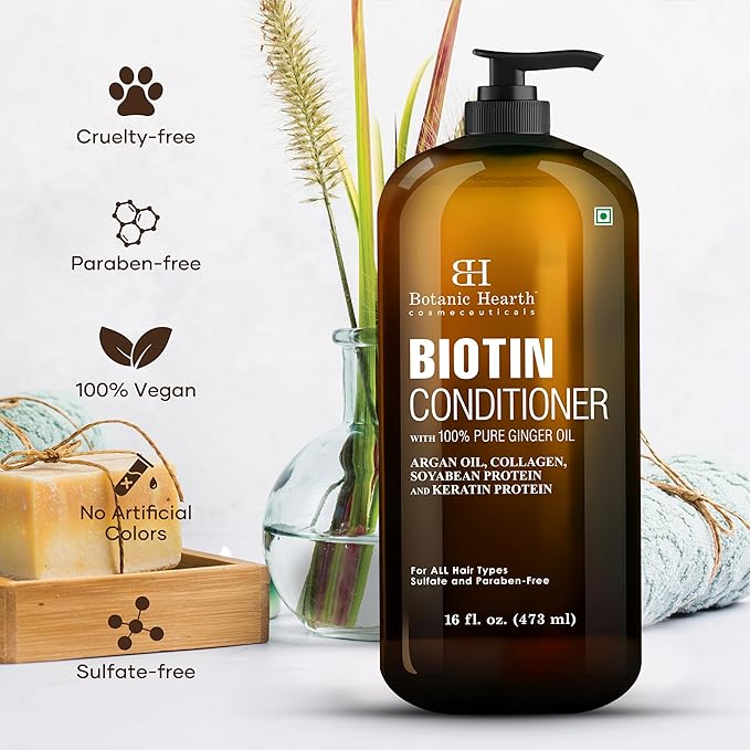 Botanic Hearth Biotin Conditioner With Ginger Oil & Keratin | For Hair Growth |With Turmeric Extract, Argan Oil, Tea Tree Oil & Vitamin E | Sulphate & Paraben Free | 16 Fl Oz