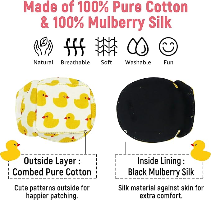 Astropic 3D Cotton & Silk Eye Patch for Kids | Girls Eye Patch for Glasses | Medical Eyepatch for Children with Lazy Eye (Yellow Duck, Right Eye)