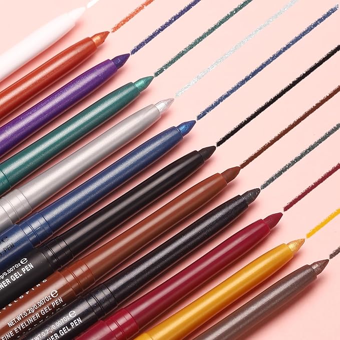 LANGMANNI 2Pcs Metal Colorful Eyeliner Pencil Set - Matte & Shimmer Eye Makeup,Smooth Use Long-Lasting & Waterproof Eyeliner Set(#07+09)