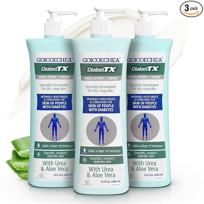 Goicoechea Diabet TX Diabetic Lotion with Urea for Dry Skin | Soothing Hydrating Cream with Aloe, Oatmeal & Vitamin E for Hands, Elbows, Feet & Body | Extra Dry Skin Support, 13.5 Oz | 3-Pack