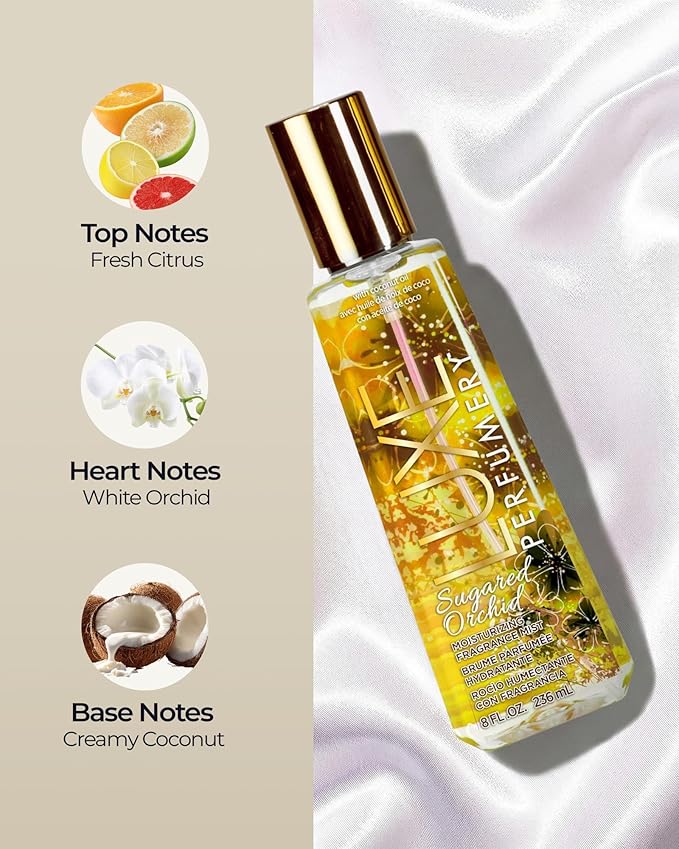 Luxe Perfumery Sugared Orchid Moisturizing Fragrance Mist – Sweet Floral Fruity Body Spray with Citrus, Apple, Coconut & Orchid – Hydrating Skin Mist for Women, Gift for Her, Made in USA, 8 Fl Oz