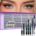 Wispy Lash Clusters Kit, Natural Lash Cluster Eyelash Extensions 256 Pcs C Curl 10-16mm Individual Fluffy False Eyelashes Thin Band DIY Kit for Beginners at Home with Bond Seal Remover Tweezers Brush