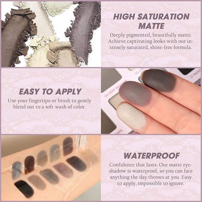 All Matte Neutral Eyeshadow Palette, Cool Toned Grey Smoky Eyeshadow Palette for Hazel Brown Eyes, High Pigmented Mauve Taupe Natural Eye Shadow Pallet for Older Women, Blendable & Long Last,Talc Free