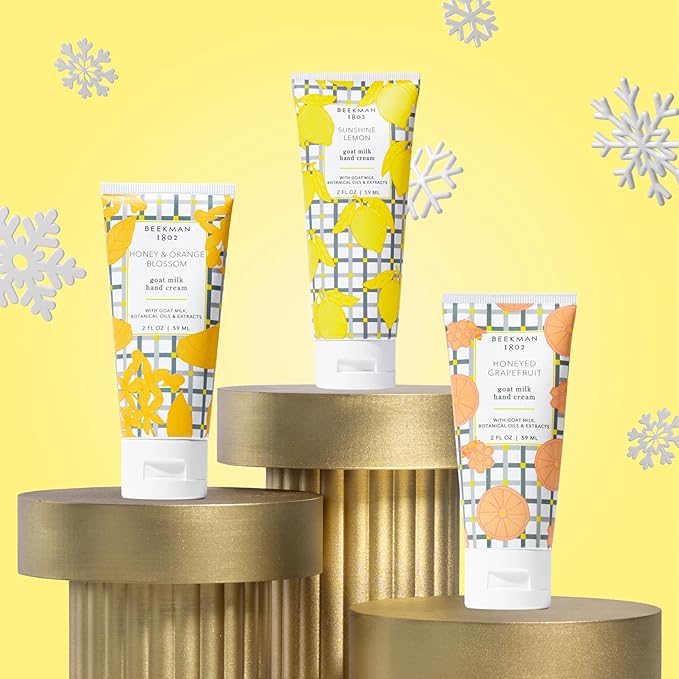Beekman 1802 Palm Perfection Goat Milk Hand Cream Gift Set – 3-Piece Set – Moisturizing Hand Lotion for Dry Skin – Non-Greasy – Sensitive Skin Safe – Cruelty Free