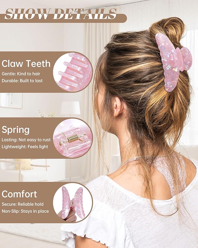 Mesovor 4 pack Acrylic Hair Clips Claws, Nonslip 4.1" Large Hair Grip Hairclips for Thin and Thick | French Banana Barrettes Hair Strong Hold Hair Jaw Clamps (Blue, Rose Red, Green, White)