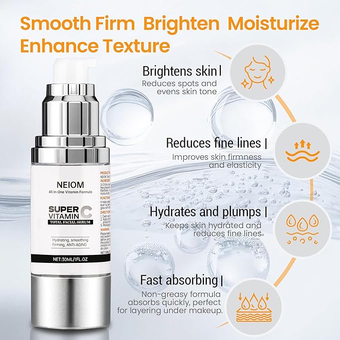 vitamin c Serum for face, Anti-Aging Vitamin E Face Serum with Hyaluronic Acid & Tri-Peptide, Dark Spot Corrector & Wrinkle Smoothing for Dry, Combination, Sensitive Skin, Oil-Free, Non-Greasy