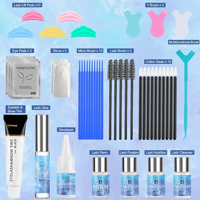 Lash Lift Kit, Eyelash Perm Kit for Natural Curling, Professional Eyelash Lift Kit for Long-Lasting Curl, Black Eyebrows & Eyelashes Color Kit, DIY Lash Lamination Set for Salon & Home Use