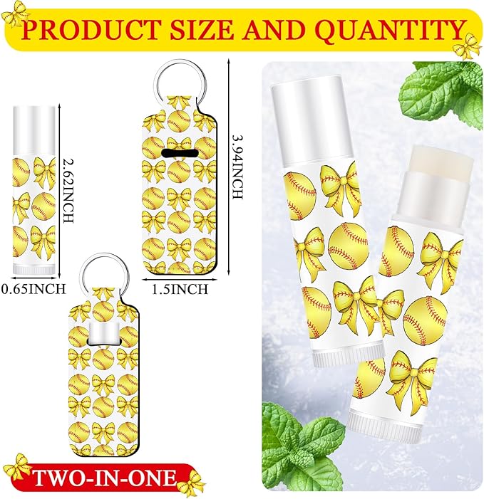 18 Sets Softball Bow Party Favors Lip Balm and Holder Keychain Bulk Softball Senior Night Party Supplies Goodie Bags Stuffers Sport Team Gifts Accessories for Sports Lovers Players Coach Guest