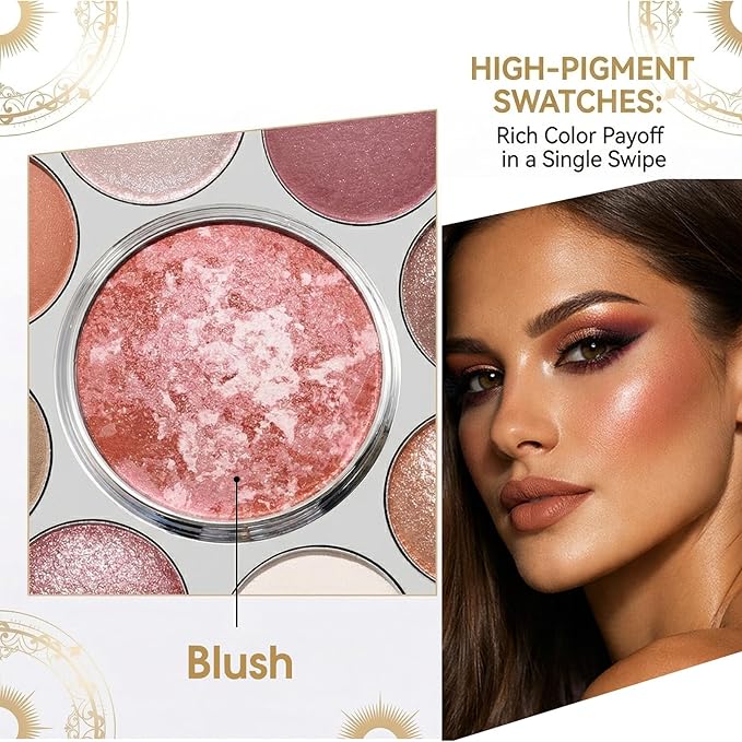 UCANBE Baked Eyeshadow & Blush Palette, High Pigmented Blendable Matte Shimmer Rose Pink Eye Shadow & Cheek Makeup Palette, Rotating Compact Design Makeup Gift, 02 Whispered Rose
