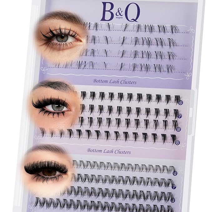 B&Q Bottom Lashes Clusters 3 Styles Spikes and Bottom Lash Clusters 180PCS Bottom Eyelashes Natural, Manga & Dramatic Bottom Lashes Individual Invisible Band 6-8MIX with Bottoms for Under Eye Makeup
