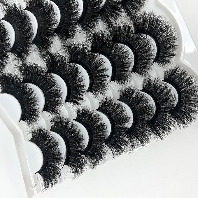 Fluffy Lashes Mink Dramatic Cat Eye Big Lashes Pack, 25mm Thick Lash Strips Fake Eyelashes Strips, 20mm Long Fluffy False Eyelashes
