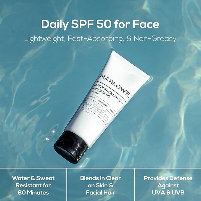MARLOWE. Face Moisturizer with SPF 50, 3.4 oz, 2 Pack, Lightweight, Non-Greasy Daily Sunscreen Lotion to Protect, Hydrate & Nourish, Clean, Vegan Formula with Aloe Vera & Shea Butter, Fragrance Free