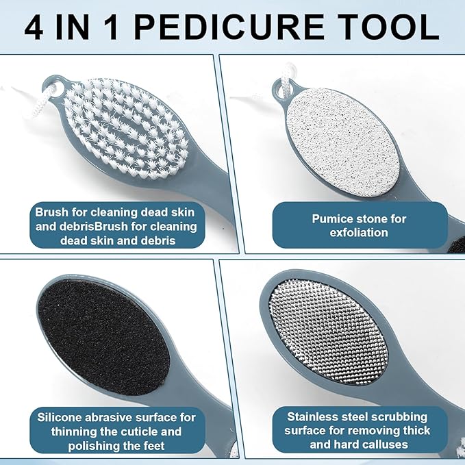 Pumice Stone Brush for Feet 3 Pack Foot Brush Foot Brush for Shower Foot File Callus Remover 4-in-1 with Foot Scrubber, Pumice Stone, Foot Rasp and Sand Paper for Home Foot Care