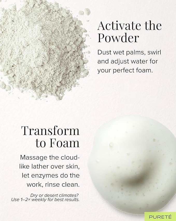 Pureté Greenwash Enzyme Cleansing Powder for Face | Ceremonial Matcha Powder-to-Foam Cleanser | Water-Activated Gentle Exfoliating Face Wash | Made in Japan | 1.4 oz