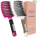 Boar Bristle Hair Brush 2PCS, Curved Vented Detangling Brush for Wet and Dry Hair, Styling Paddle Hairbrush for Women Men Kids Curly Straight Thick Long or Short Hair