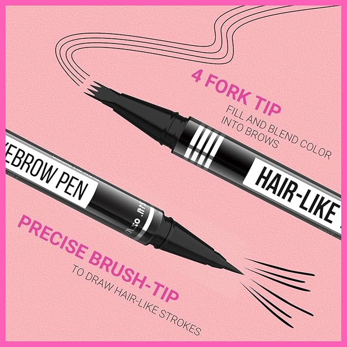 iMethod Eyebrow Pen - Eyebrow Pencil Magical 2-in-1 Eye Brow Pencils for Women with 4-Fork-Tip & Precise Brush-Tip for Natural Hair-Like Brows, Last All-Day, with Eyebrow Spoolie Brush, Grey