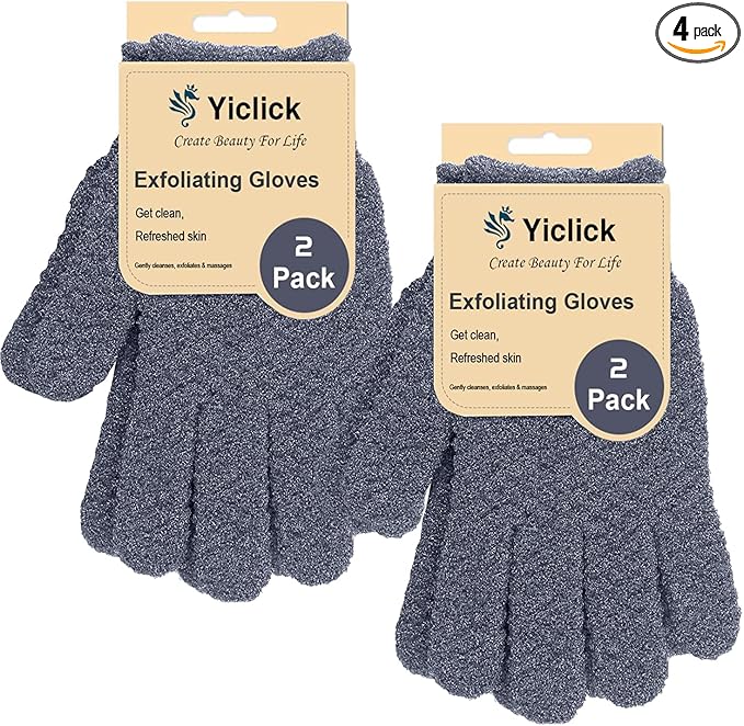 Yiclick Heavy Exfoliating Gloves 4Pcs, Exfoliating Mitt, Body Scrubber for Bath Shower Exfoliation, Body Scrub Exfoliator for Dead Skin Remover, Exfoliate Sponge Loofah Washcloth Men Women